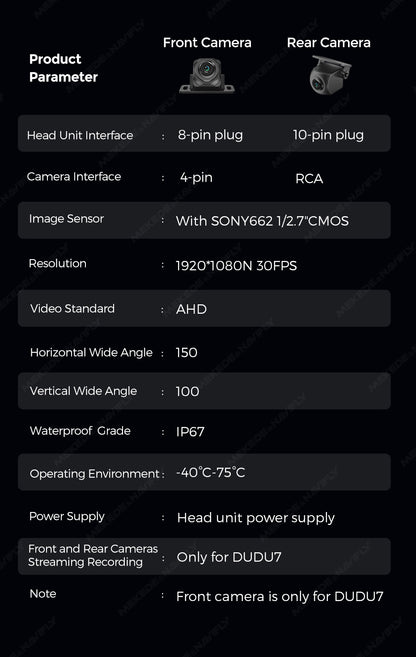 Front & Rear Parking and Recording Cameras | Sony IMX662 | Full HD | IP67