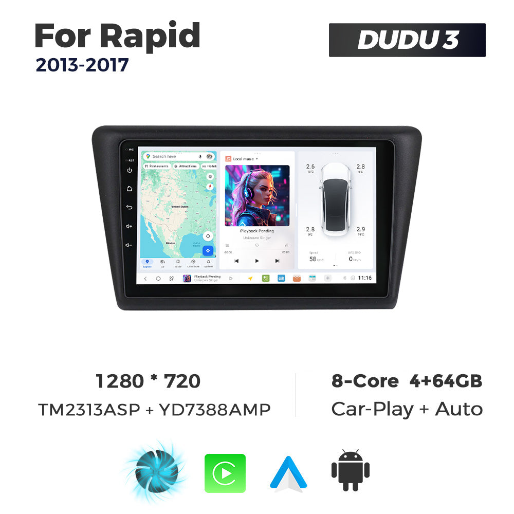 DUDU7 Skoda Rapid 2013-2017 Head Unit Car Stereo | Apple CarPlay & Android Auto