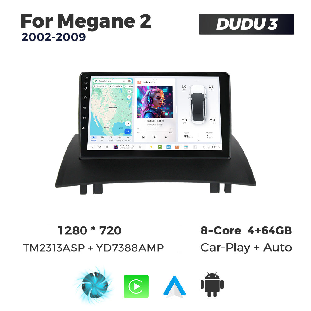 DUDU7 Megane 2 2002-2009 Head Unit Car Stereo | Apple CarPlay & Android Auto