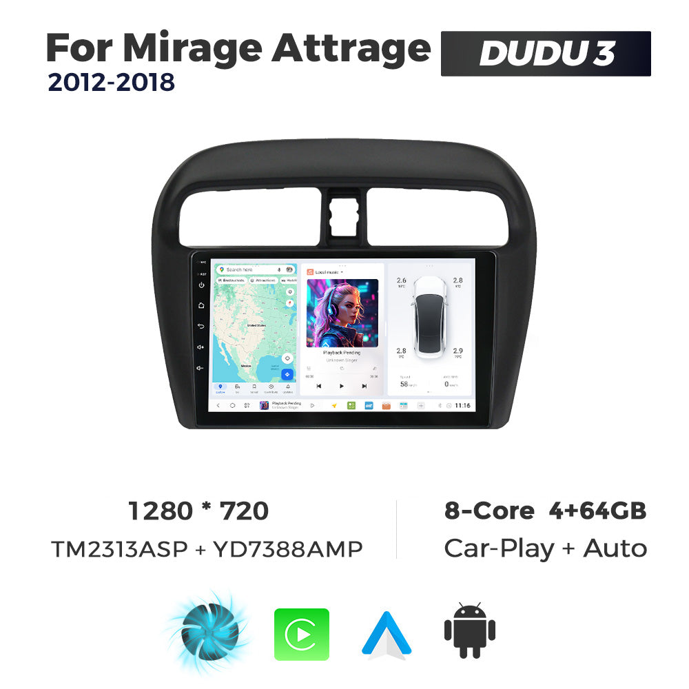 DUDU7 Mitsubishi Mirage 2012-2018 Head Unit Car Stereo | Apple CarPlay & Android Auto