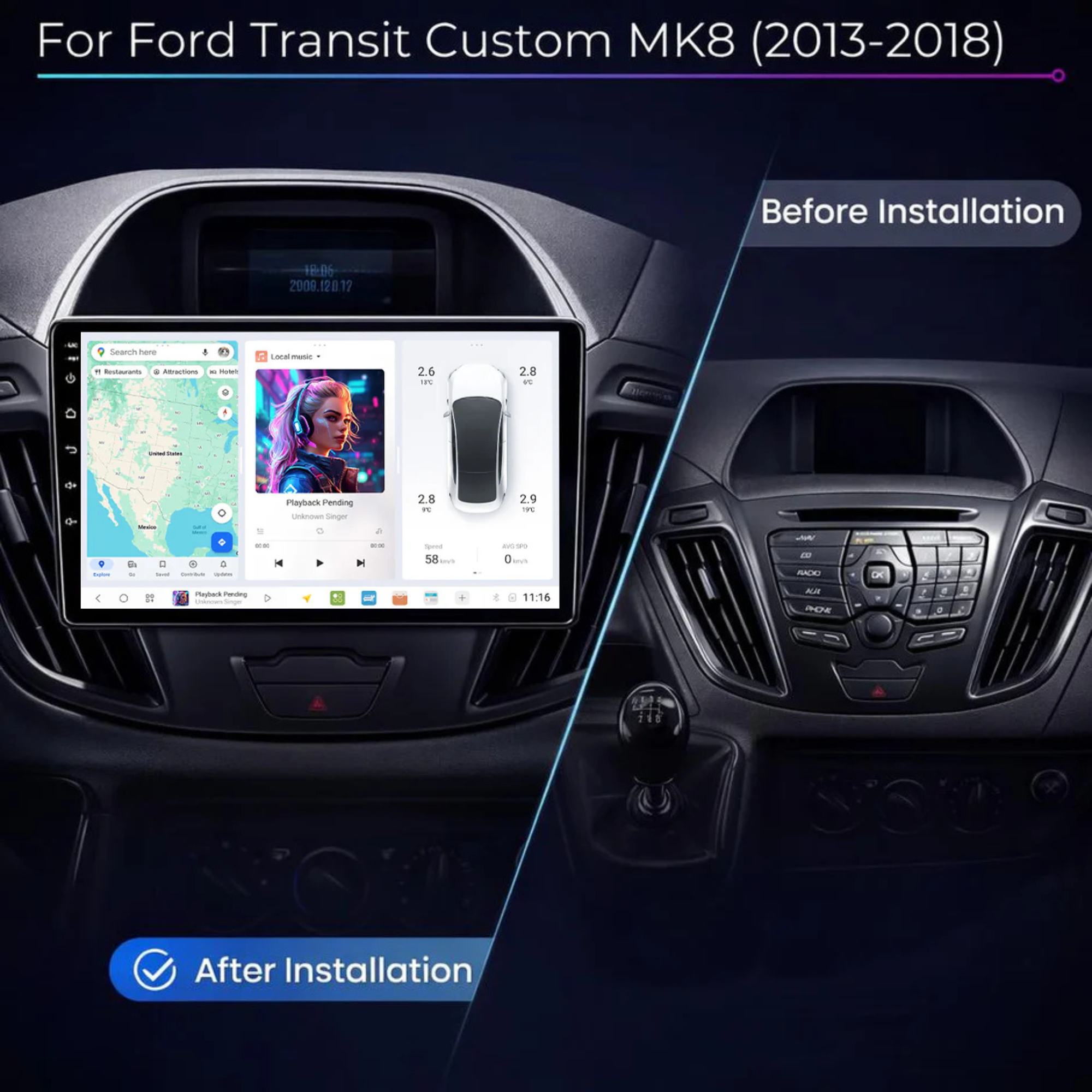 DUDU7 Ford Transit Custom MK8 2013-2018 Head Unit Car Stereo | Apple CarPlay & Android Auto