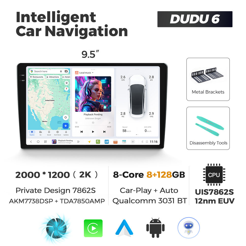 DUDU7 Universal Head Unit Car Stereo 9 & 9.5inch | Apple CarPlay & Android Auto