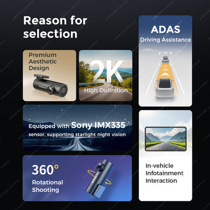 2K ADAS DVR | Sony IMX335 | 1440P Dash Camera | Anti-Collision & Lane Assist | 360° Rotatable