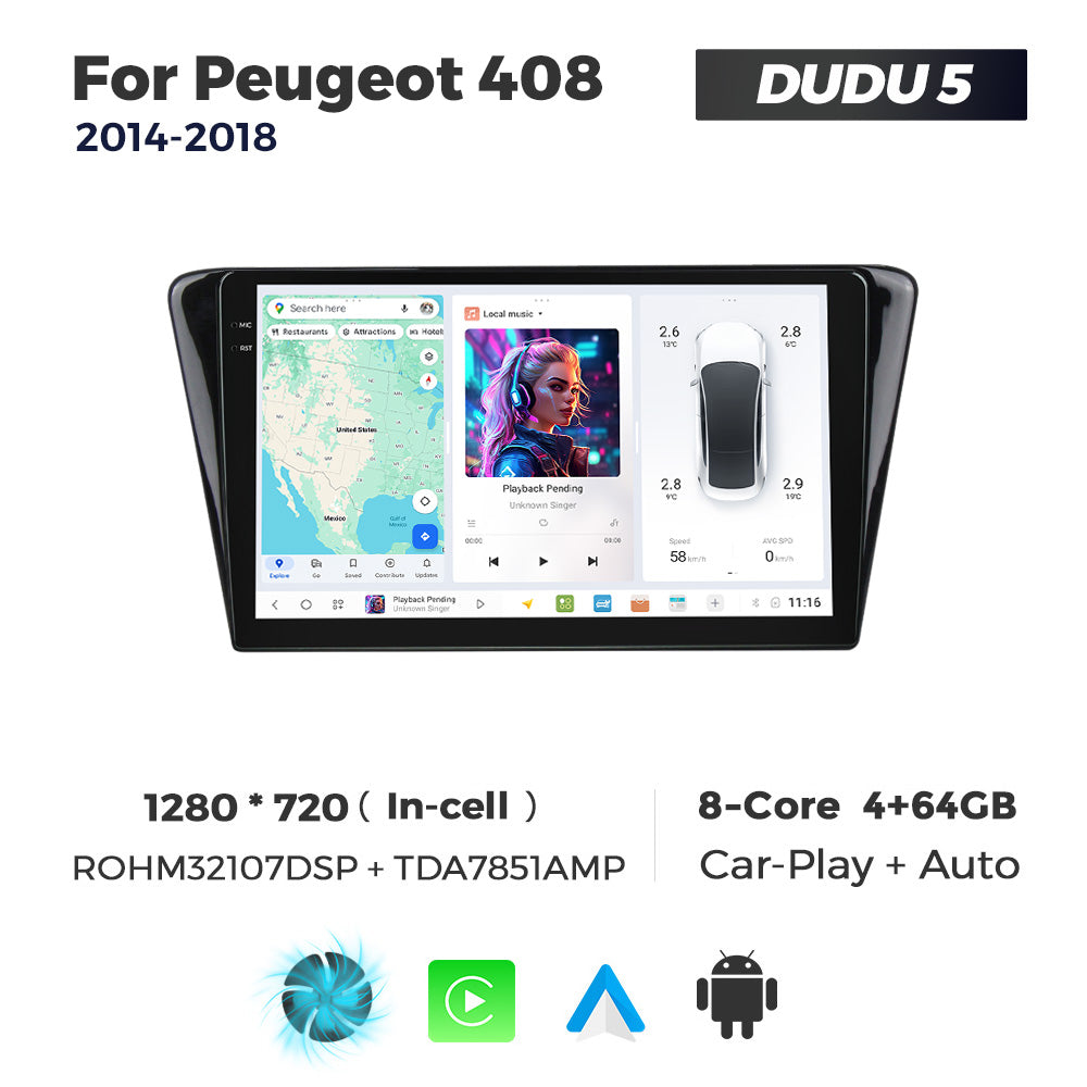 DUDU7 Peugeot 408 2014-2018 Head Unit Car Stereo | Apple CarPlay & Android Auto