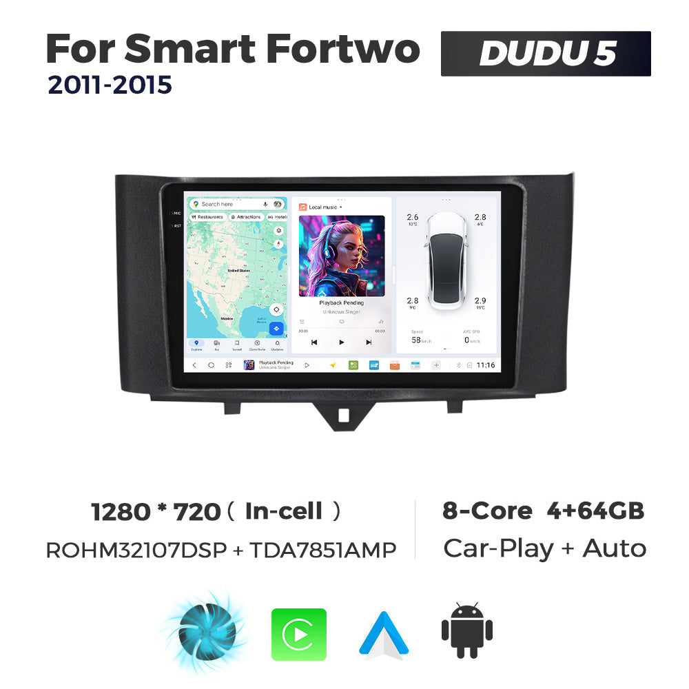 DUDU7 Smart Fortwo Forfour 2010-2015 Head Unit Car Stereo | Apple CarPlay & Android Auto