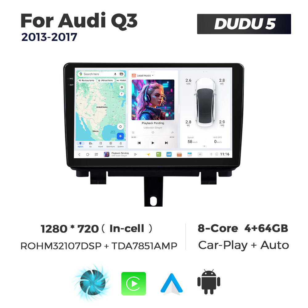 DUDU7 Audi Q3 2011-2018  Head Unit Car Stereo | Apple CarPlay & Android Auto Design 2