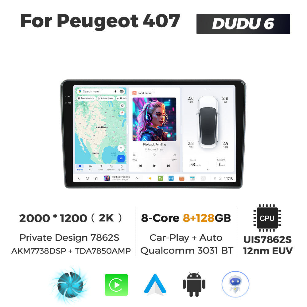 DUDU7 Peugeot 407 2004-2010 Head Unit Car Stereo | Apple CarPlay & Android Auto