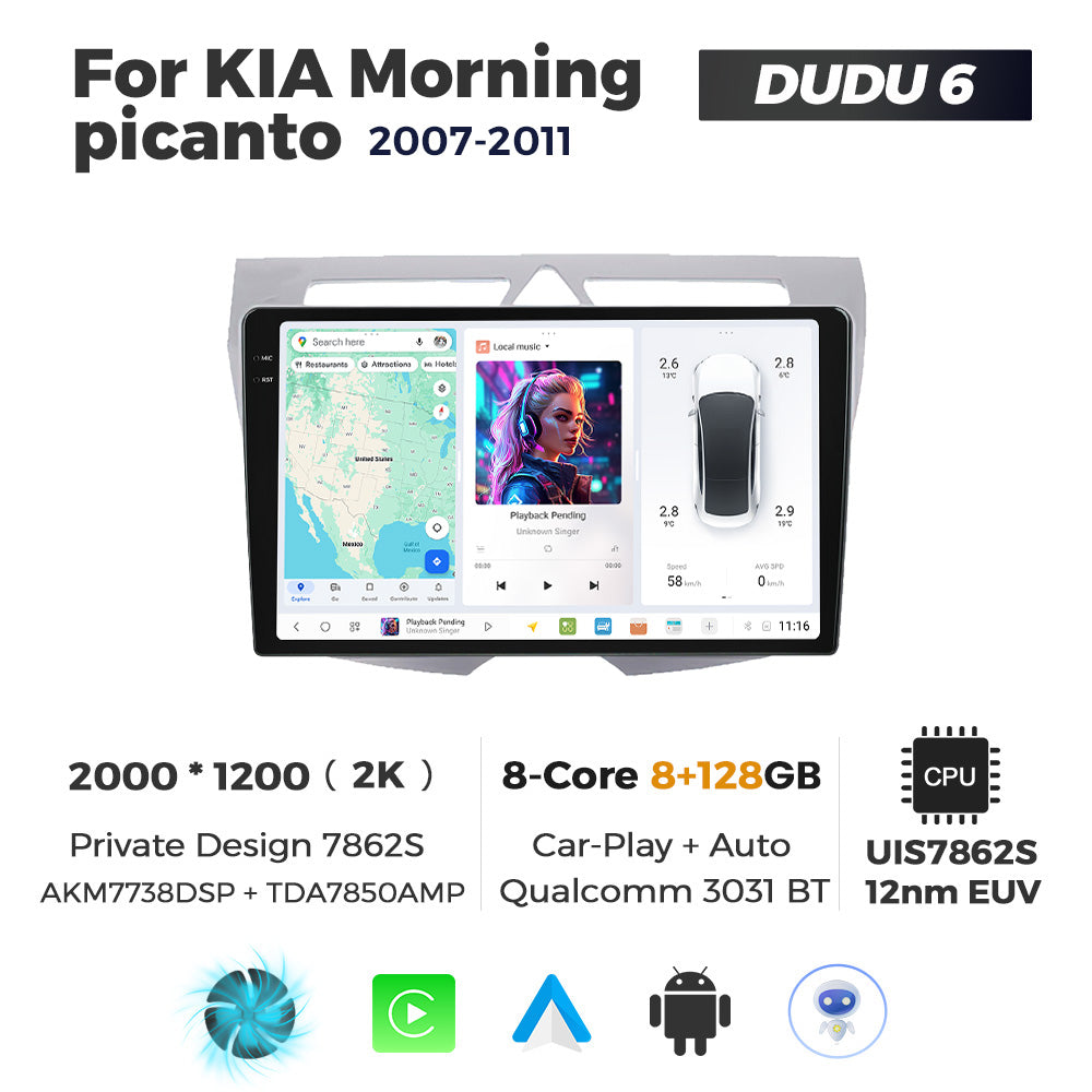 DUDU7 Kia Picanto 2007-2011 Head Unit Car Stereo | Apple CarPlay & Android Auto