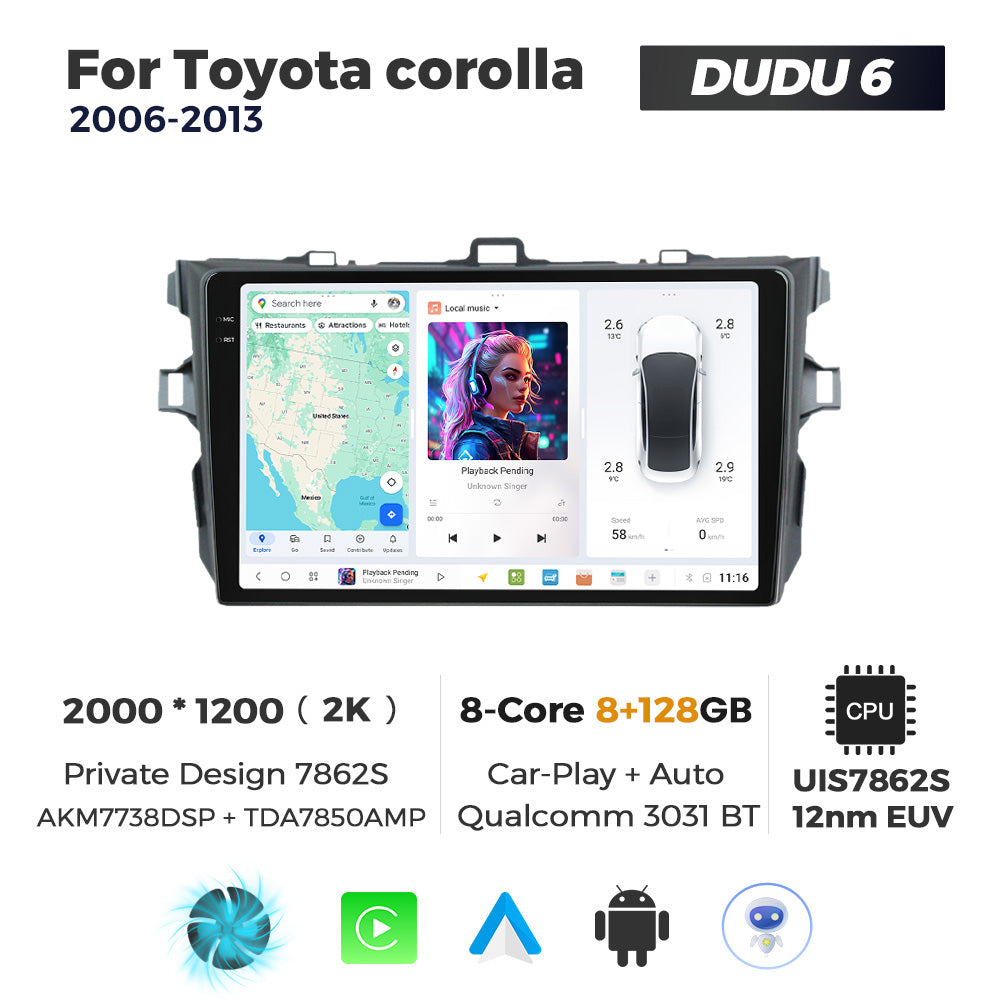 DUDU7 Toyota Auris Corolla 2006-2013 Head Unit Car Stereo | Apple CarPlay & Android Auto