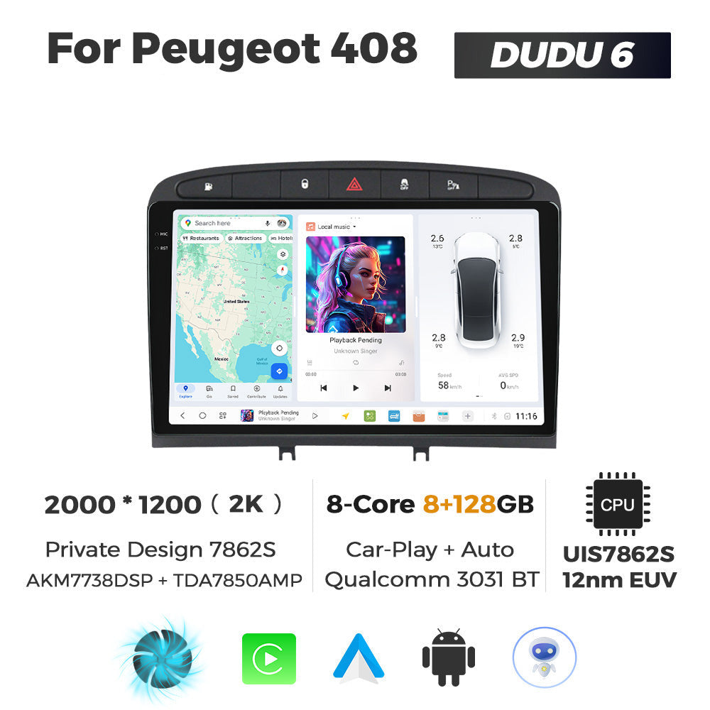 DUDU7 Peugeot 308 308SW 408 2007-2013 Head Unit Car Stereo | Apple CarPlay & Android Auto