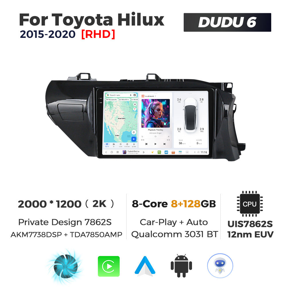 DUDU7 Toyota Hilux 2015-2020 Head Unit Car Stereo | Apple CarPlay & Android Auto
