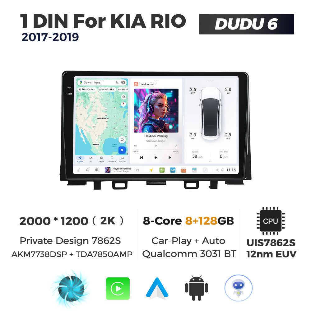 DUDU7 Kia Rio 2017-2019 Head Unit Car Stereo | Apple CarPlay & Android Auto