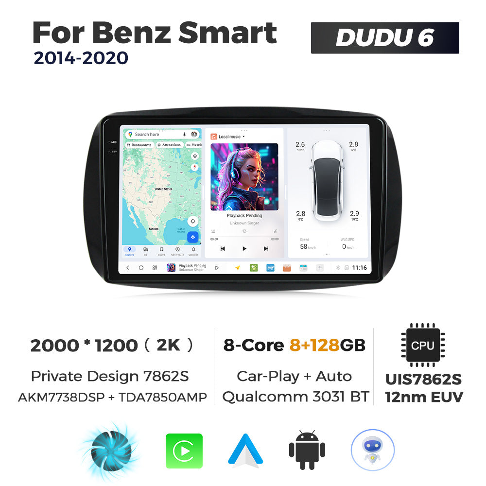 DUDU7 Smart Fortwo Forfour 2015-2020 Head Unit Car Stereo | Apple CarPlay & Android Auto