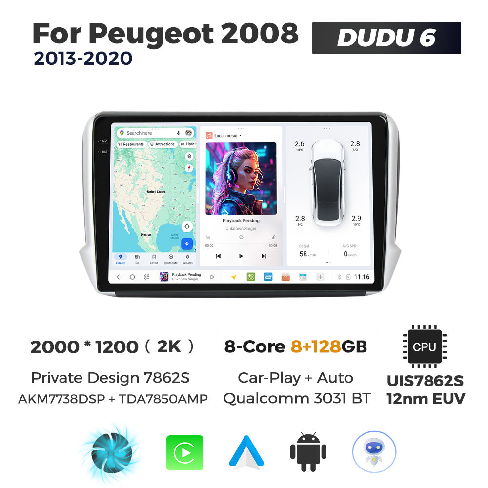DUDU7 Peugeot 208 2008 2012-2019 Head Unit Car Stereo | Apple CarPlay & Android Auto