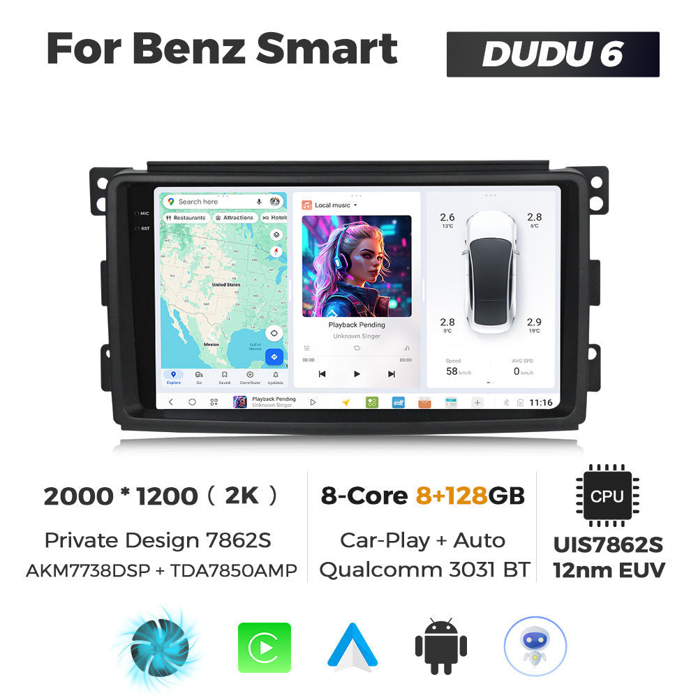 DUDU7 Smart Fortwo Forfour 2005-2010 Head Unit Car Stereo | Apple CarPlay & Android Auto