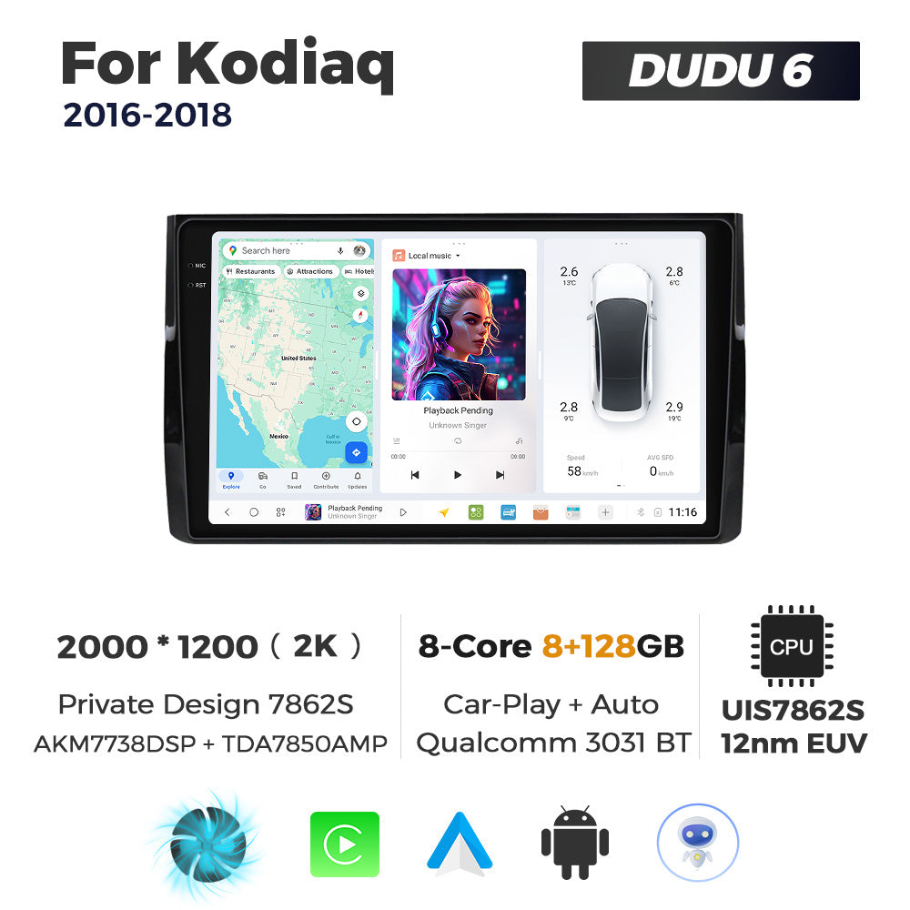 DUDU7 Skoda Kodiaq Karoq 2016-2021 Head Unit Car Stereo | Apple CarPlay & Android Auto