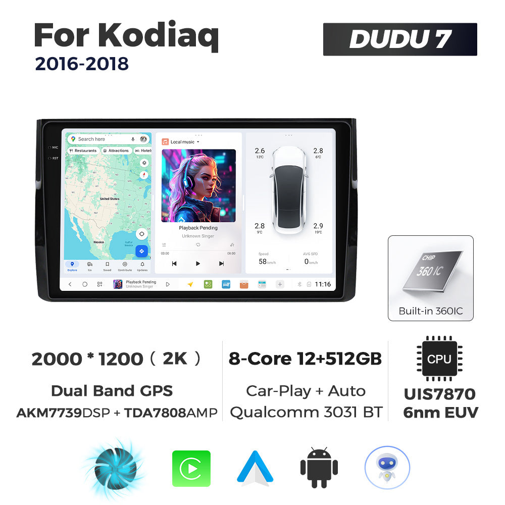 DUDU7 Skoda Kodiaq Karoq 2016-2021 Head Unit Car Stereo | Apple CarPlay & Android Auto