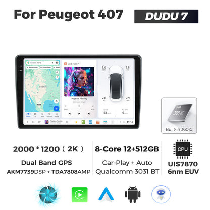 DUDU7 Peugeot 407 2004-2010 Head Unit Car Stereo | Apple CarPlay & Android Auto