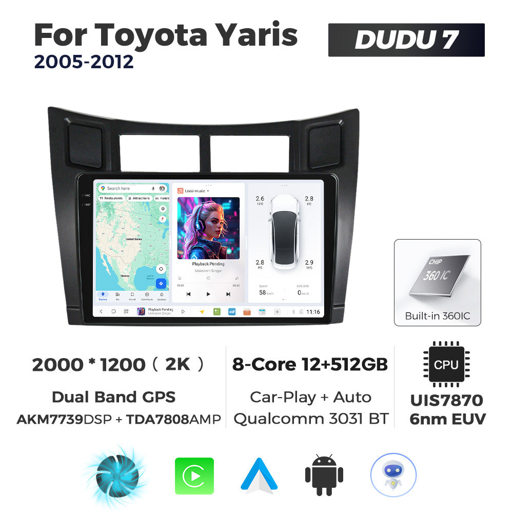 DUDU7 Toyota Yaris 2005-2012 Head Unit Car Stereo | Apple CarPlay & Android Auto