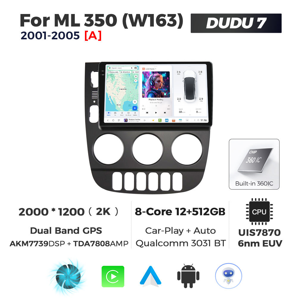 DUDU7 Mercedes ML 2001-2005 Head Unit Car Stereo | Apple CarPlay & Android Auto