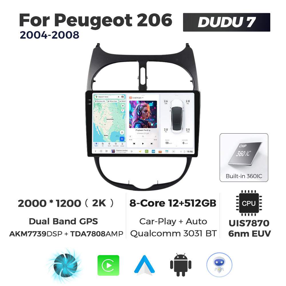 DUDU7 Peugeot 206 206 CC 1998-2010 Head Unit Car Stereo | Apple CarPlay & Android Auto