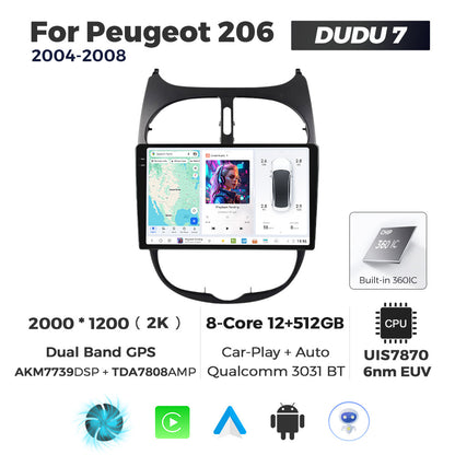 DUDU7 Peugeot 206 206 CC 1998-2010 Head Unit Car Stereo | Apple CarPlay & Android Auto