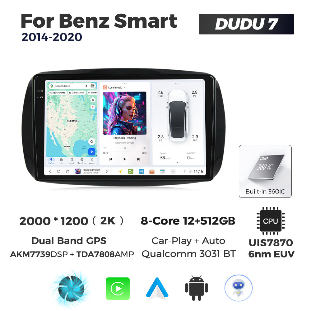 DUDU7 Smart Fortwo Forfour 2015-2020 Head Unit Car Stereo | Apple CarPlay & Android Auto