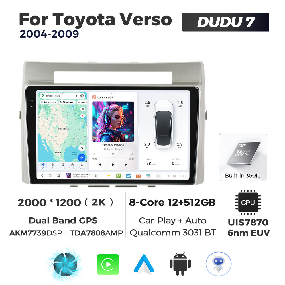 DUDU7 Toyota Verso 2004-2009 Head Unit Car Stereo | Apple CarPlay & Android Auto