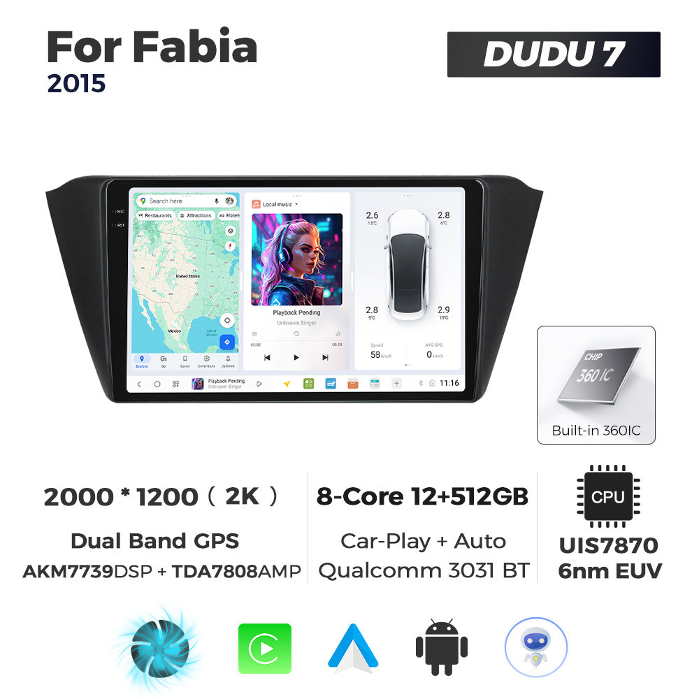DUDU7 Skoda Fabia 2015-2020 Head Unit Car Stereo | Apple CarPlay & Android Auto