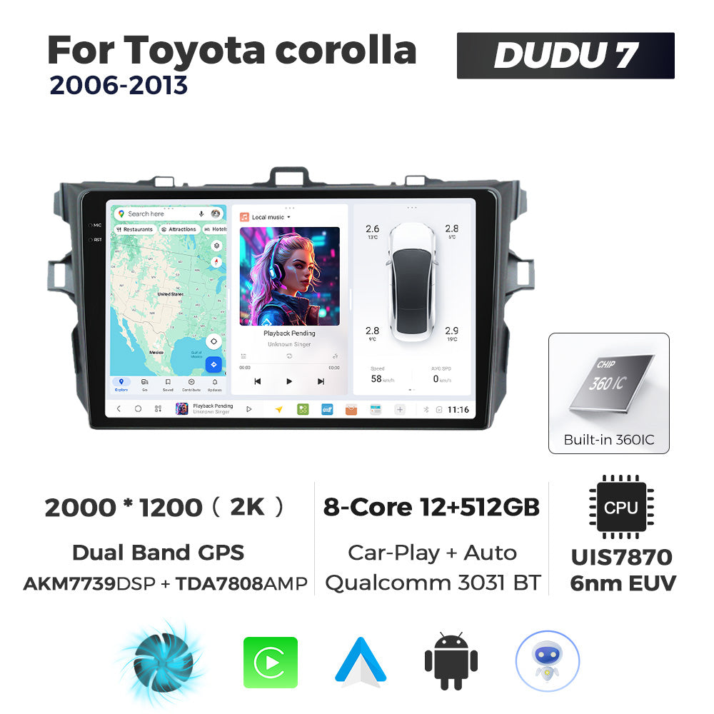 DUDU7 Toyota Auris Corolla 2006-2013 Head Unit Car Stereo | Apple CarPlay & Android Auto