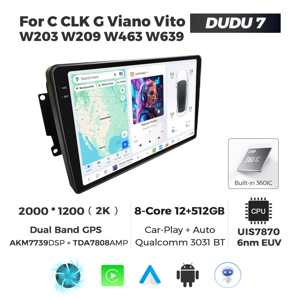 DUDU7 Mercedes C CLK G Vito 1996-2004 Head Unit Car Stereo | Apple CarPlay & Android Auto