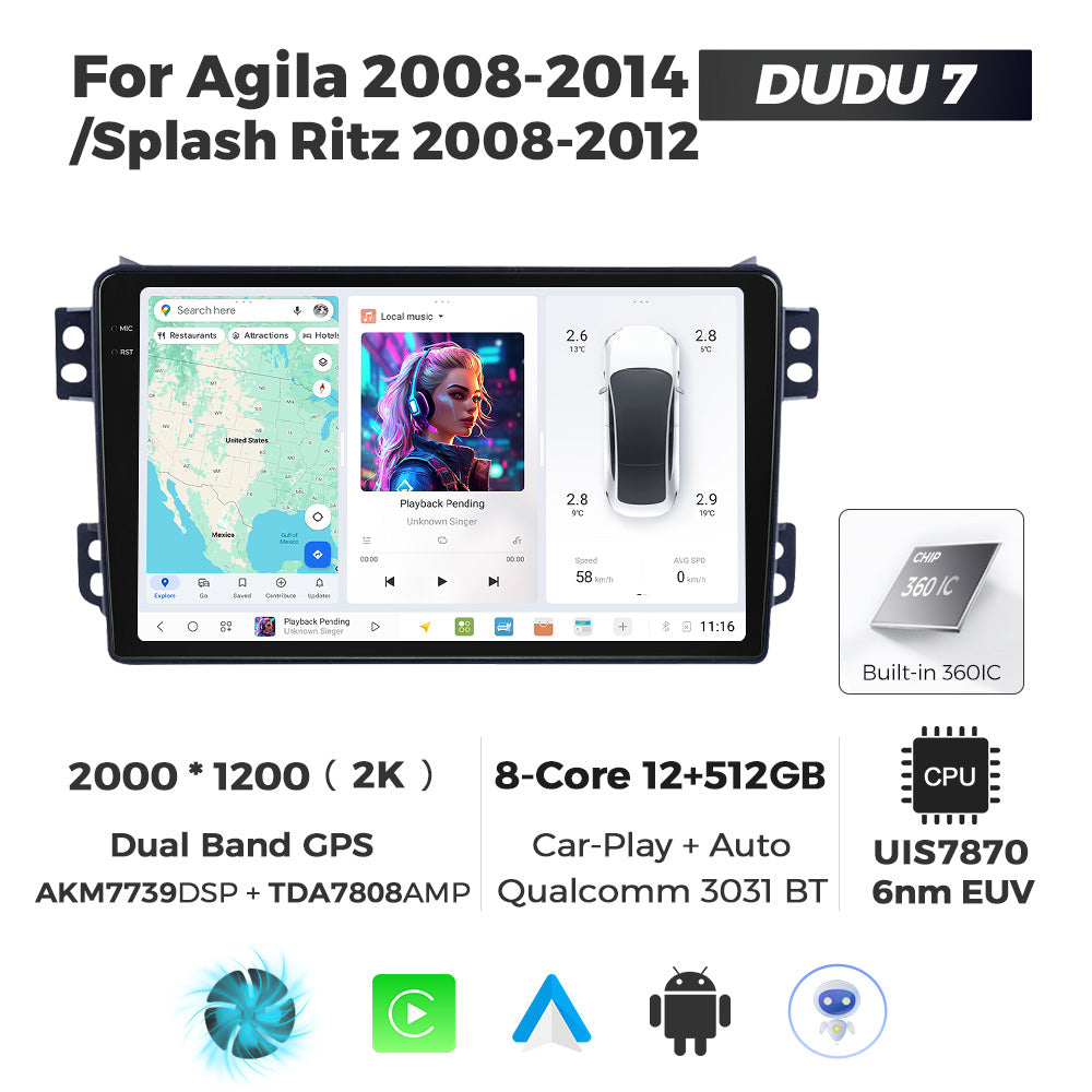 DUDU7 Suzuki Splash Ritz Vauxhall Agila 2008-2014 Head Unit Car Stereo | Apple CarPlay & Android Auto