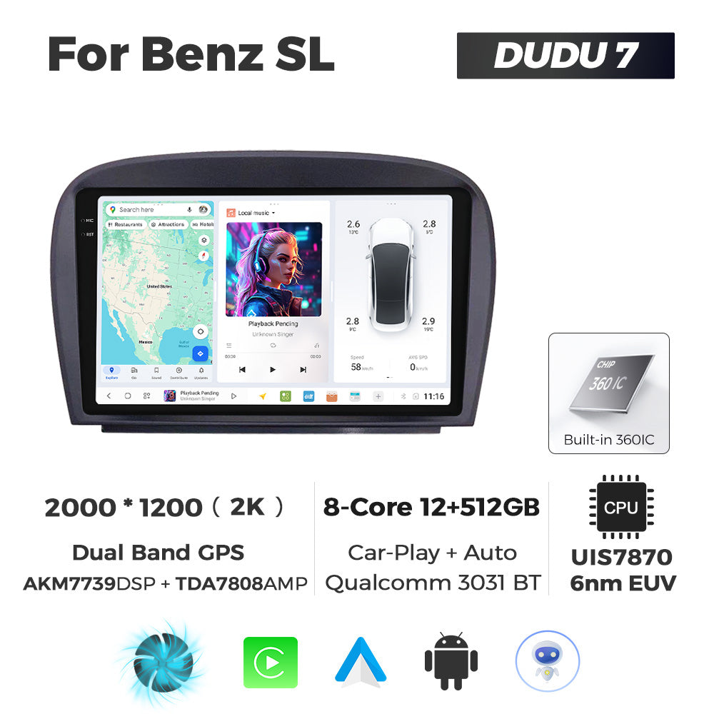 DUDU7 Mercedes SL Head Unit Car Stereo | Apple CarPlay & Android Auto