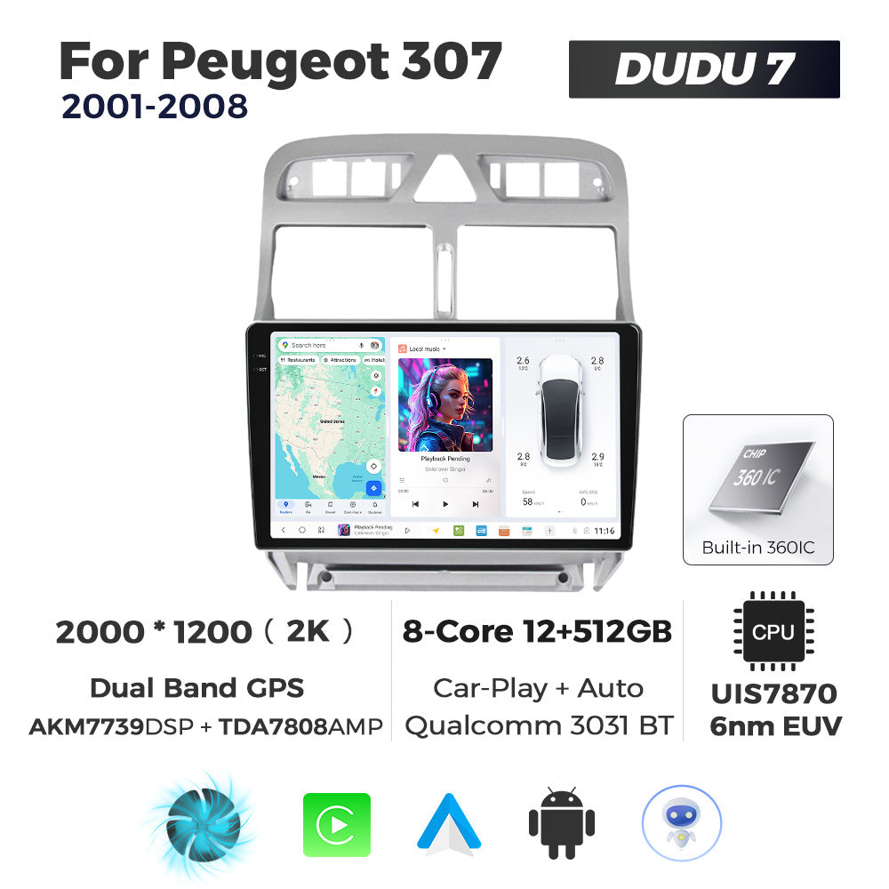 DUDU7 Peugeot 307 307 CC 2001-2008 Head Unit Car Stereo | Apple CarPlay & Android Auto