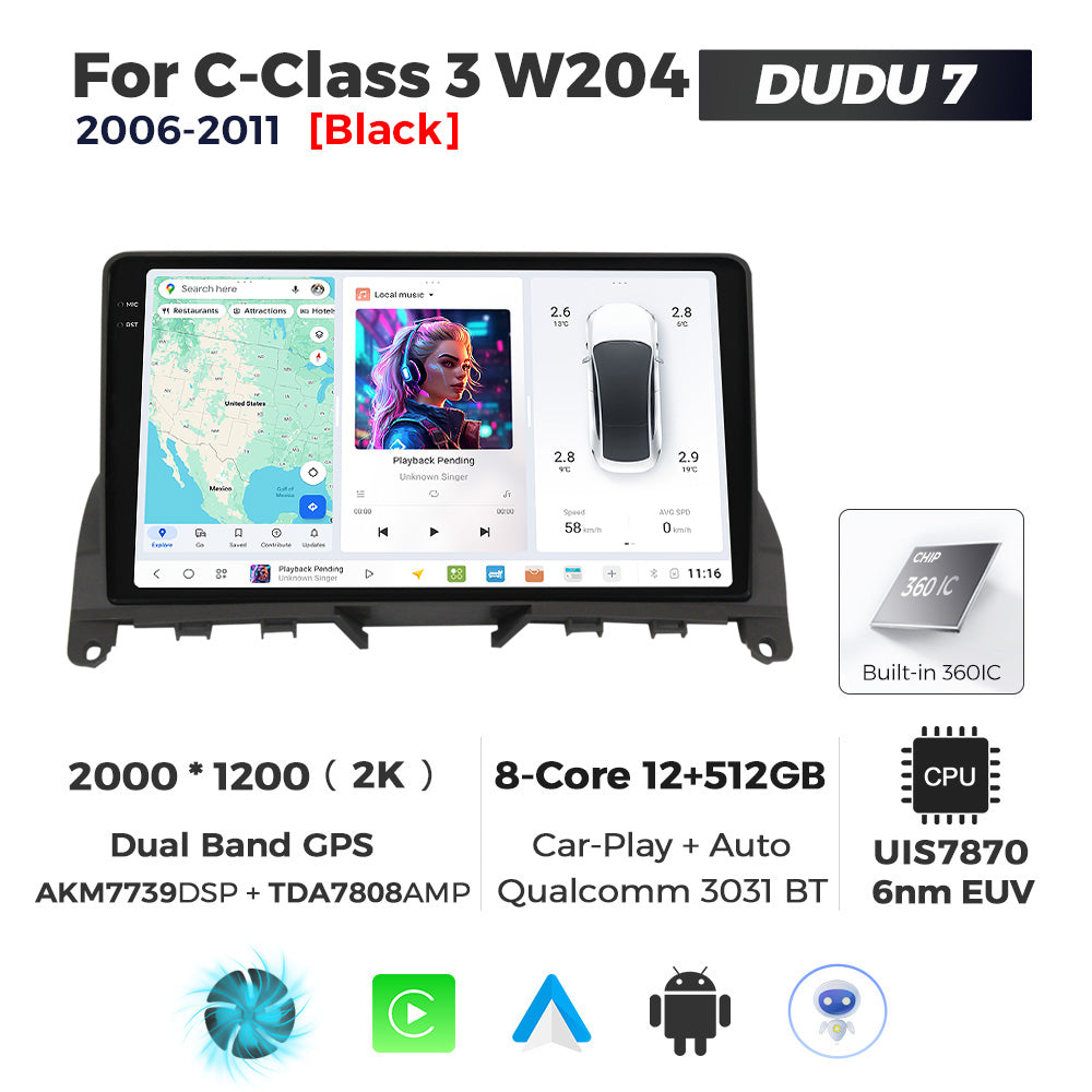 DUDU7 Mercedes C-Class 2006-2011 Head Unit Car Stereo | Apple CarPlay & Android Auto