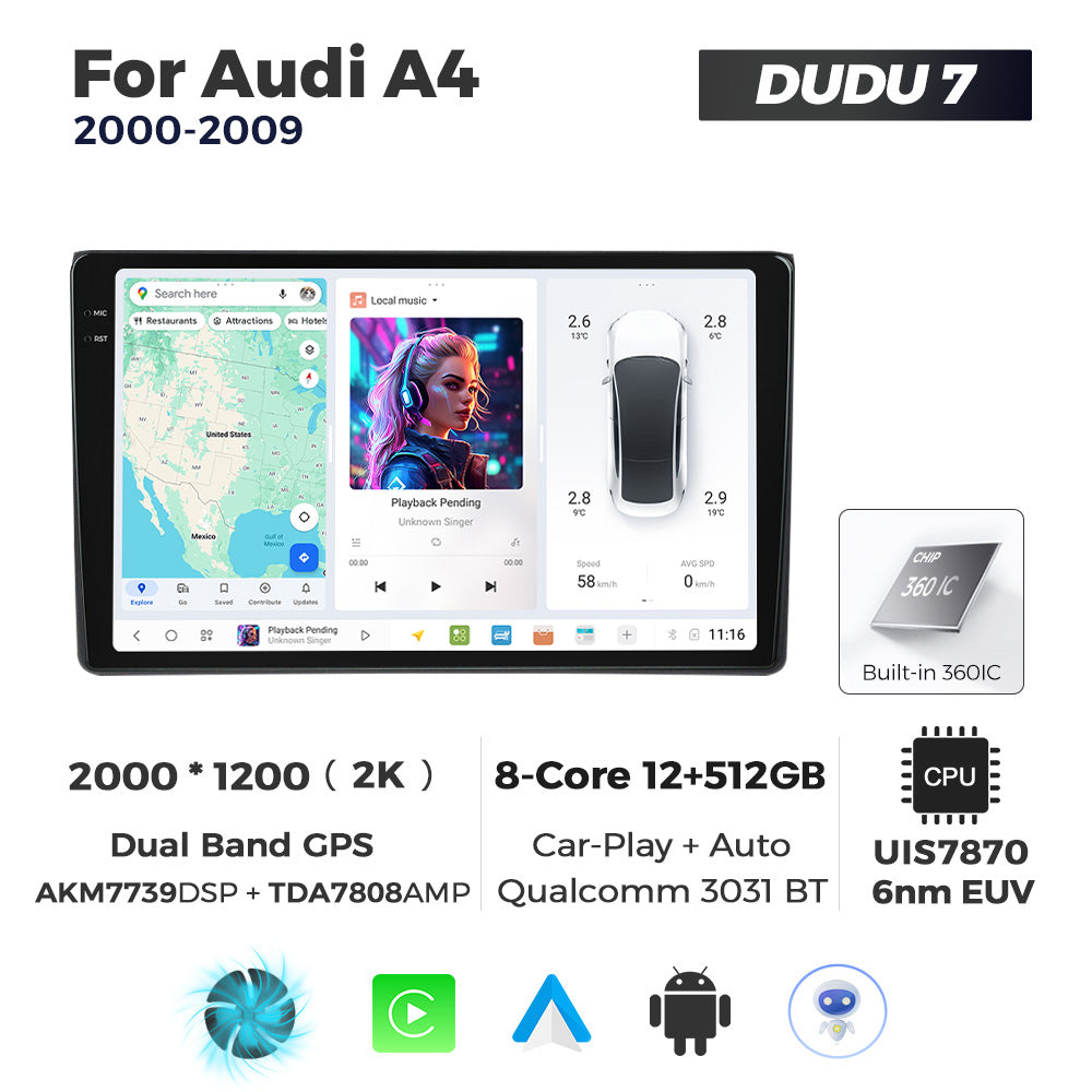 DUDU7 Audi A4 S4 RS4 2003-2008 Seat Exeo 2008-2013  Head Unit Car Stereo | Apple CarPlay & Android Auto