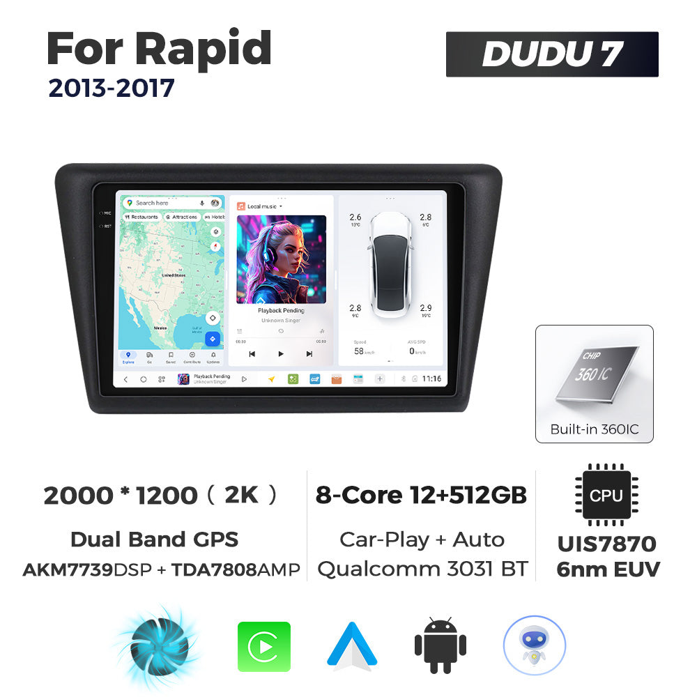 DUDU7 Skoda Rapid 2013-2017 Head Unit Car Stereo | Apple CarPlay & Android Auto