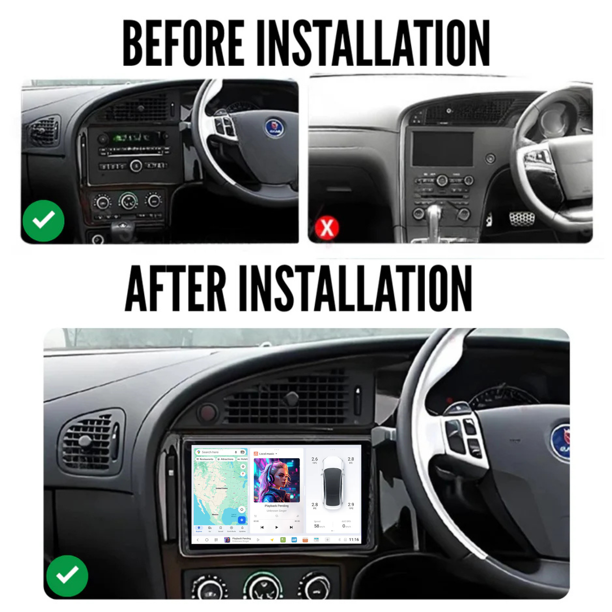 DUDU7 Saab 95 9-5 2005-2011 Head Unit Car Stereo | Apple CarPlay & Android Auto