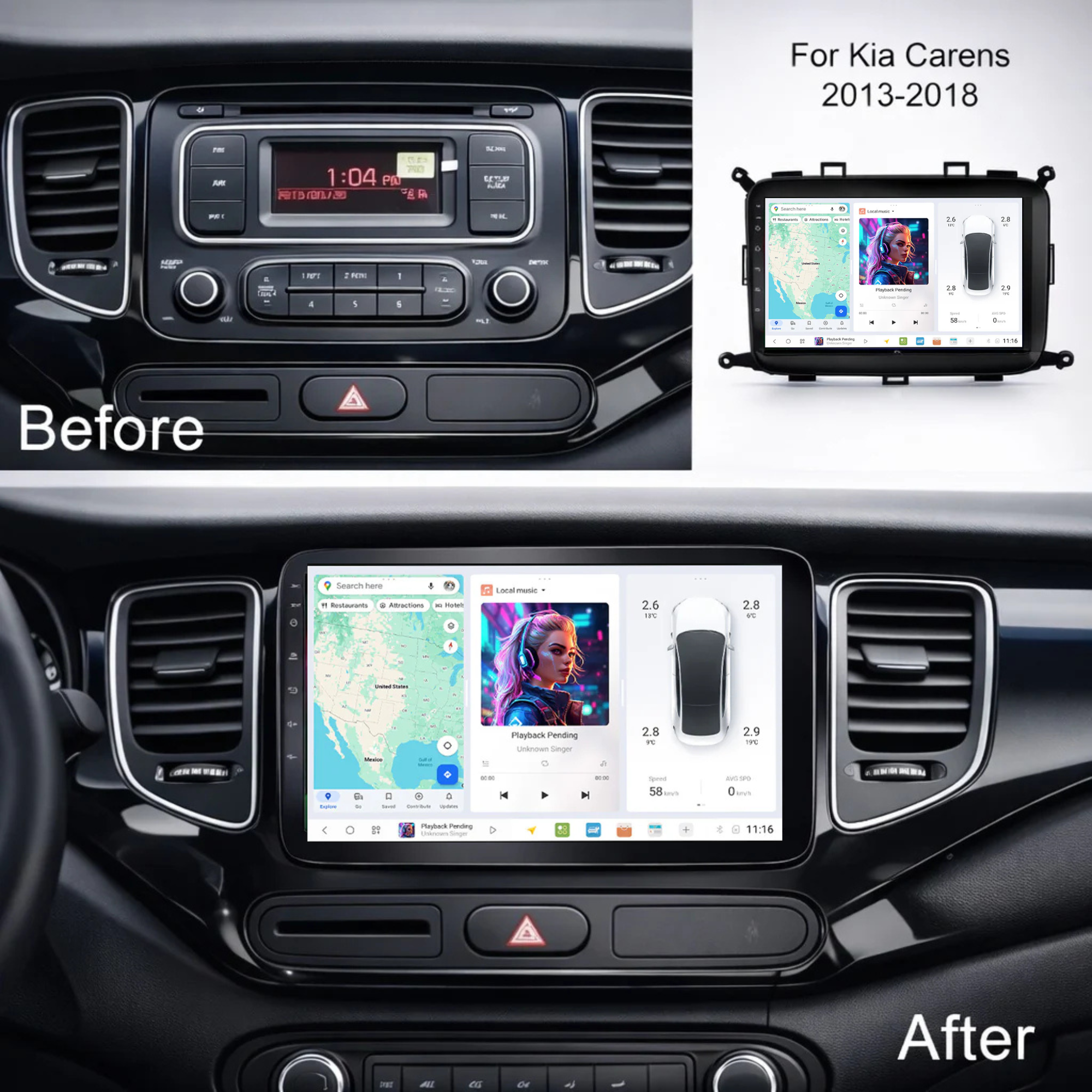 DUDU7 Kia Carens 2013-2018 Head Unit Car Stereo | Apple CarPlay & Android Auto
