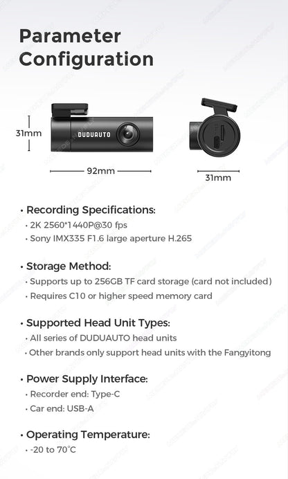 2K ADAS DVR | Sony IMX335 | 1440P Dash Camera | Anti-Collision & Lane Assist | 360° Rotatable