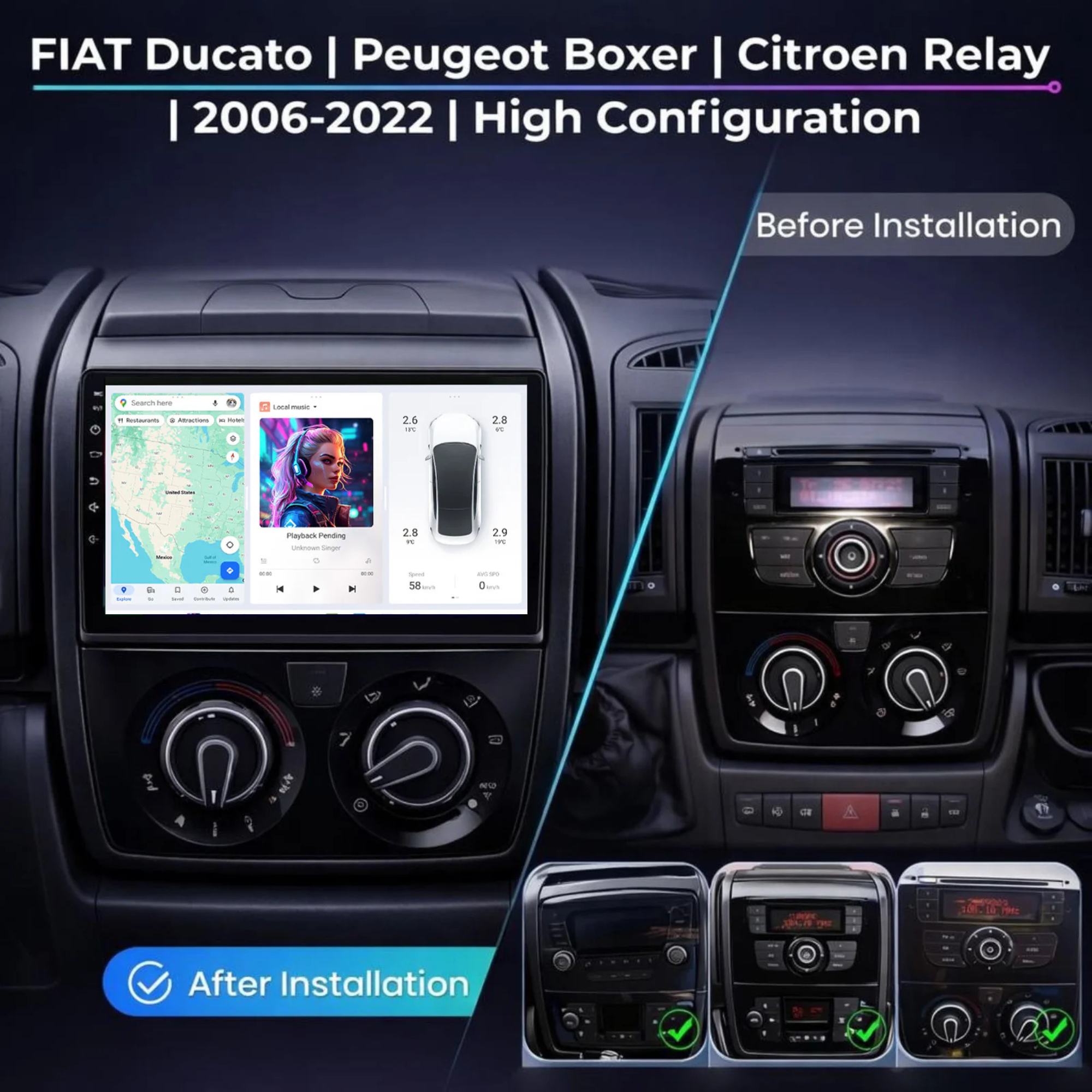 DUDU7 FIAT Ducato Peugeot Boxer Citroen Relay 2006-2022 Head Unit Car Stereo | Apple CarPlay & Android Auto