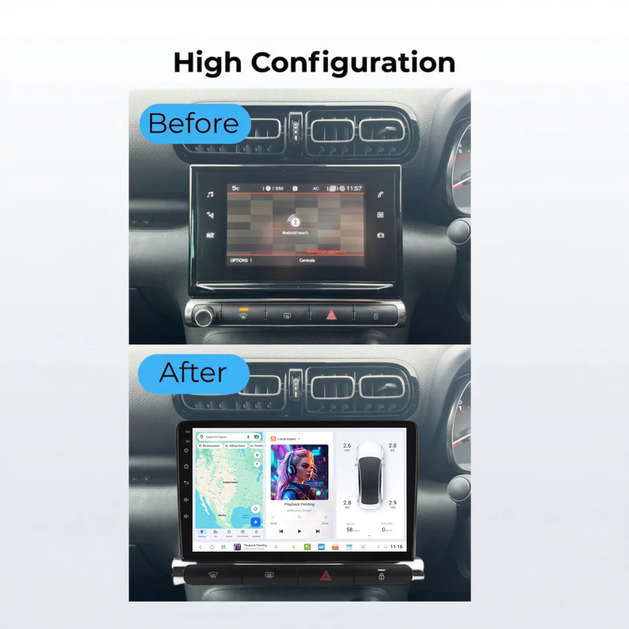 DUDU7 Citroen C3 & C3 Aircross 2017-2023  Head Unit Car Stereo | Apple CarPlay & Android Auto