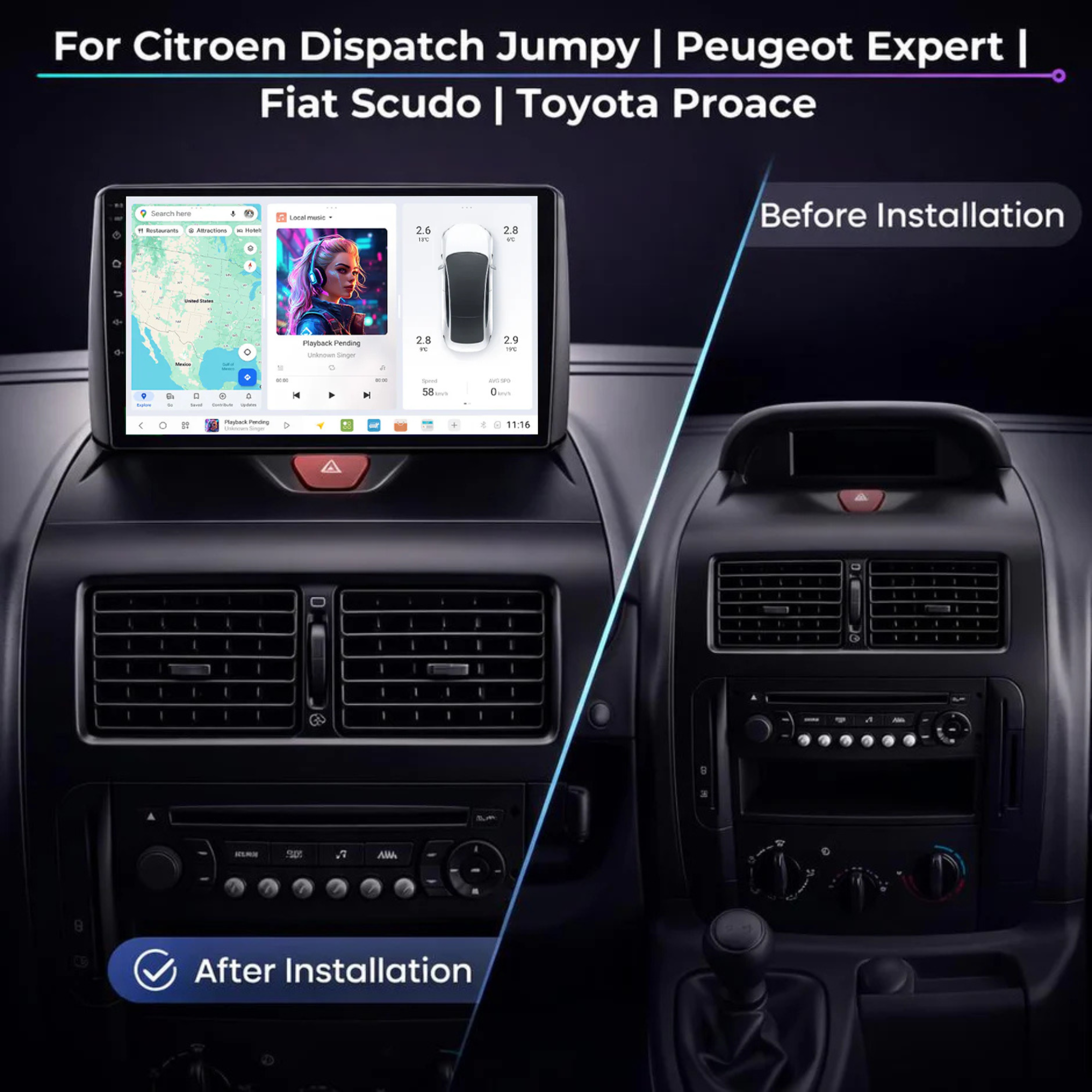 DUDU7 Citroen Jumpy & Peugeot Expert & Fiat Scudo & Toyota Proace 2007-2016 Head Unit Car Stereo | Apple CarPlay & Android Auto