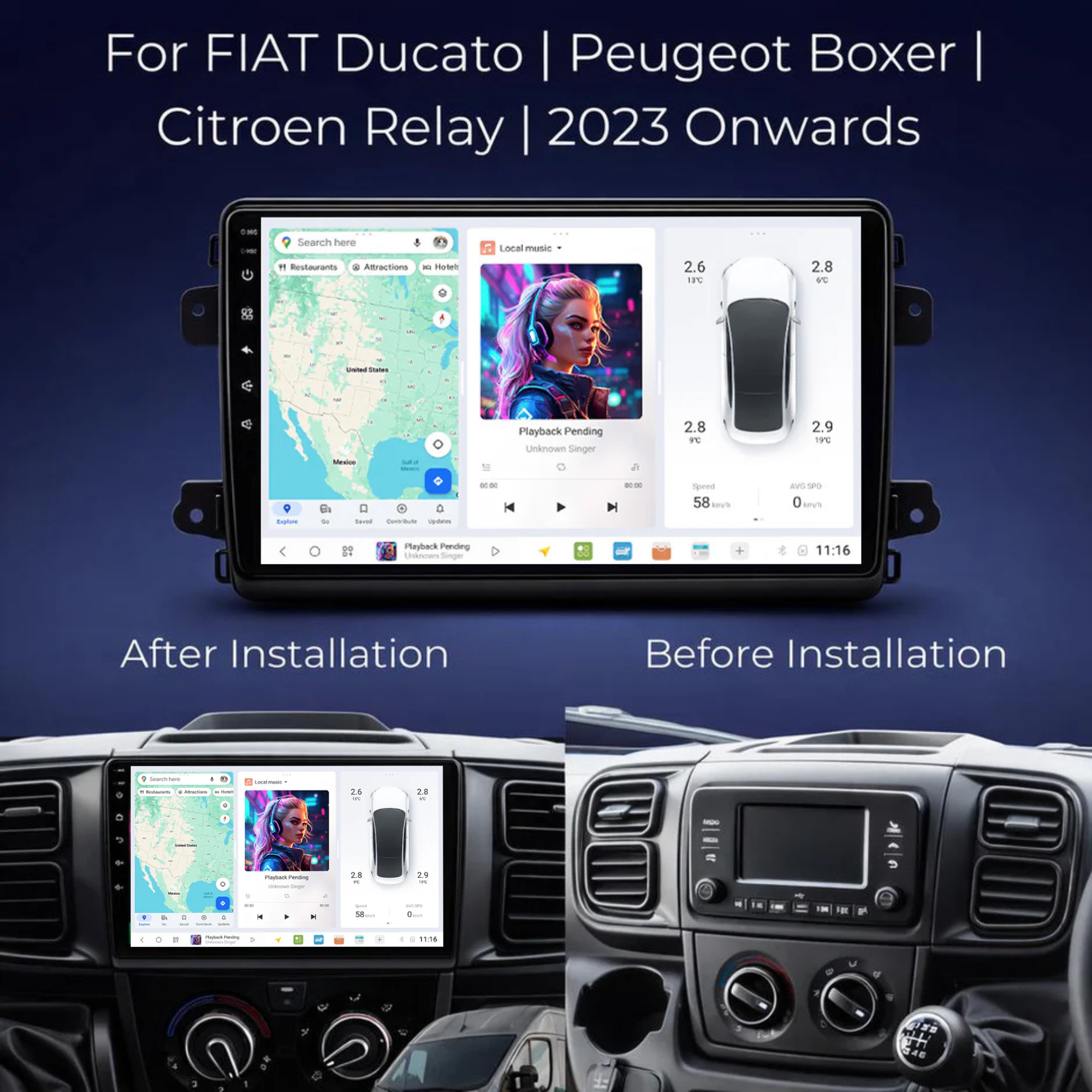 DUDU7 FIAT Ducato & Peugeot Boxer & Citroen Relay 2023 Onwards Head Unit Car Stereo | Apple CarPlay & Android Auto