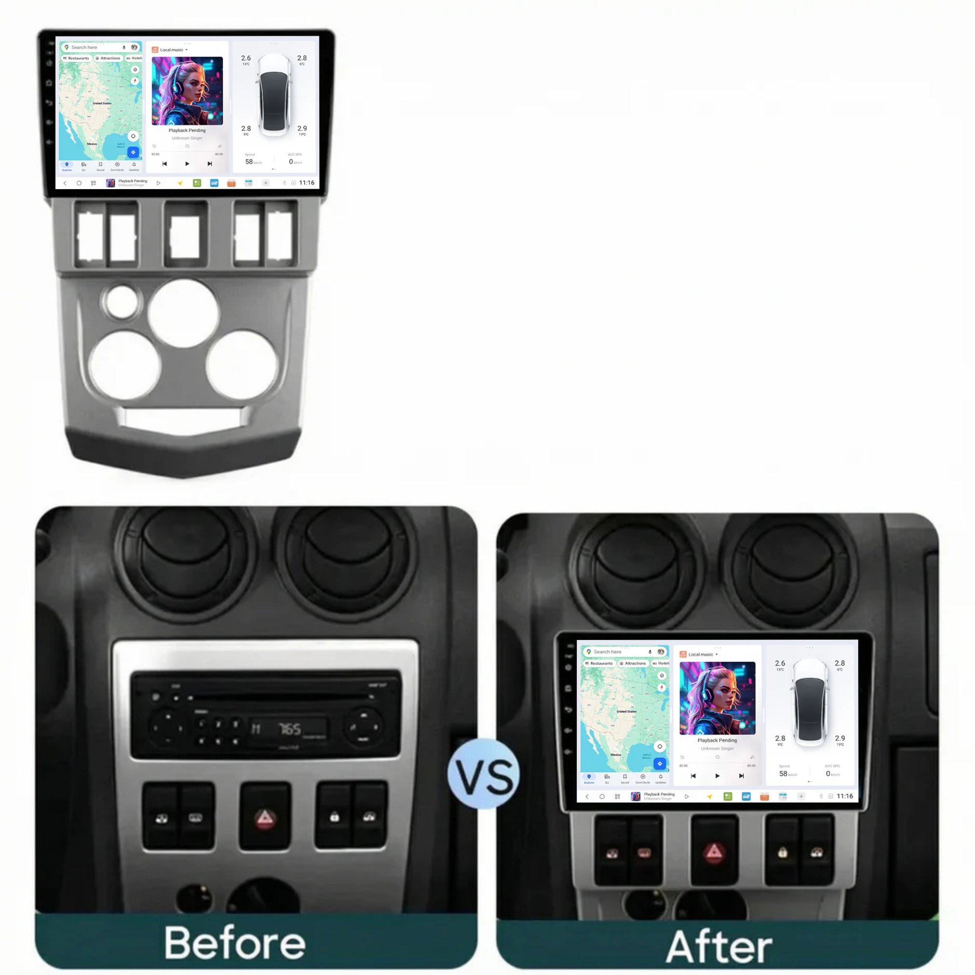 DUDU7 Dacia Logan 2004-2009 Head Unit Car Stereo | Apple CarPlay & Android Auto