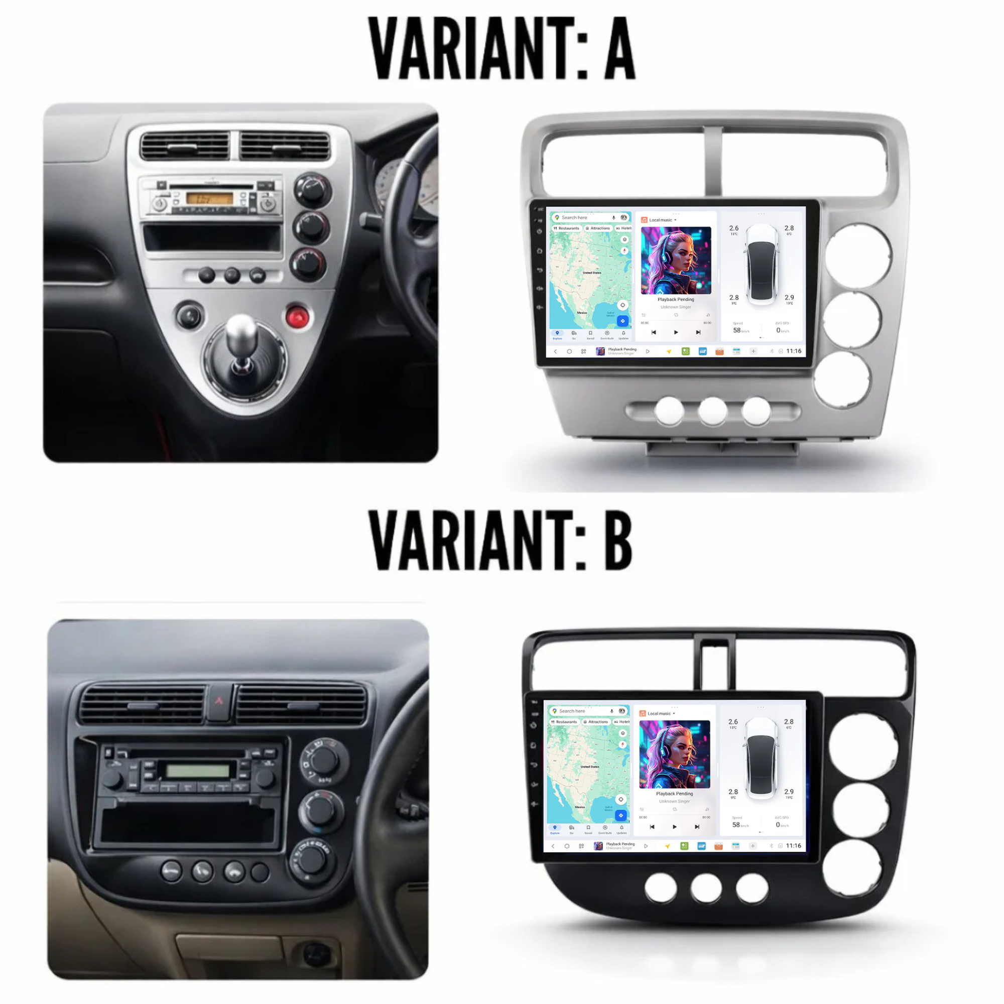 DUDU7 Honda Civic 2000-2005 Head Unit Car Stereo | Apple CarPlay & Android Auto